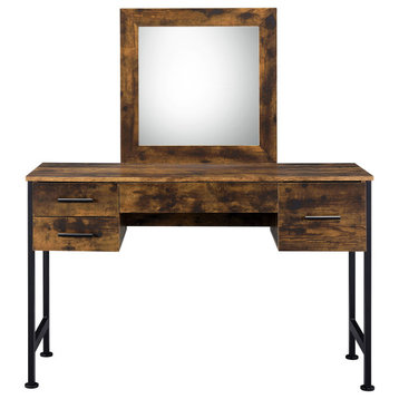 Acme Juvanth Vanity Desk and Mirror Rustic Oak and Black Finish