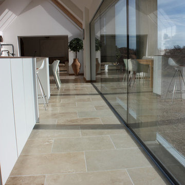 Contemporary Honed Travertine Kitchen