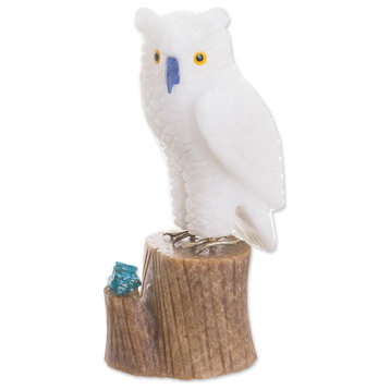 NOVICA White Owl And Gemstone Sculpture
