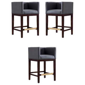 Home Square 34" Faux Leather Barstool in Gray & Dark Walnut - Set of 3