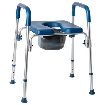 Hercules Shower Commode Chair with Safety Rail, Height Adjustable Frame, Blue