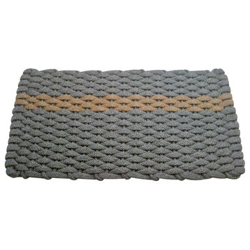 20"x38" Rockport Rope  Mat, Gray With Offset Tan Stripe Gray Insert