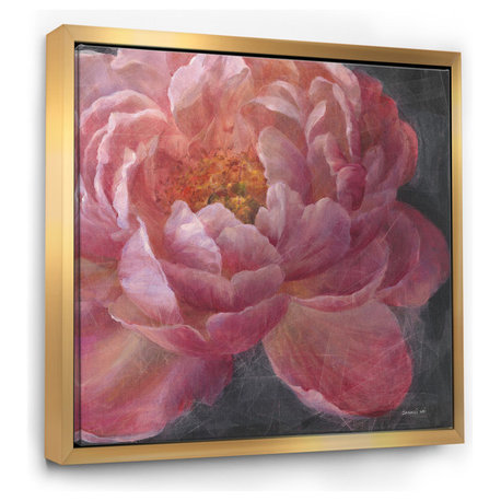Designart Vivid Pink Peonies I Shabby Chic Framed Artwork, Gold, 46x46