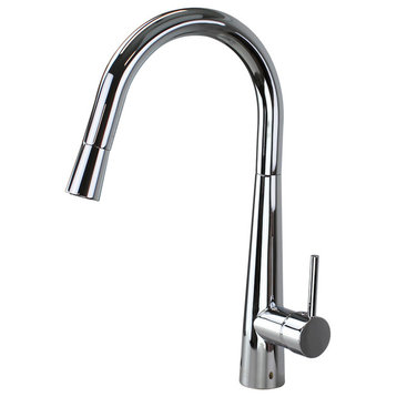 Pull Down Kitchen Faucet With Single Handle, Polished Chrome, 2"x8.5"x15.14"