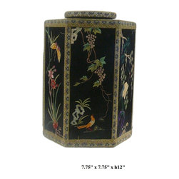 Chinese Hexagon Container with Embriodery Cover - Molding And Trim