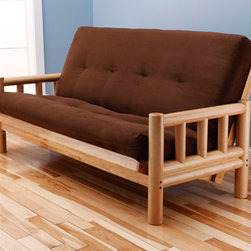 Lodge Natural Futon Frame with Futon Mattress in Suede Chocolate - Futon Frames