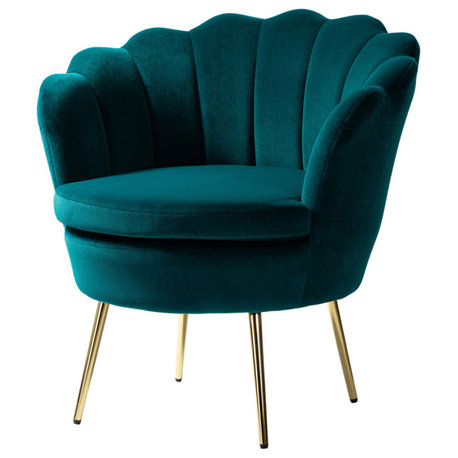 Upholstered Accent Barrel Chair With Tufted Back, Teal