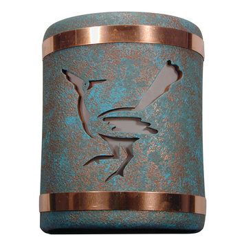 9" Half Round Closed Top Ceramic Wall Sconce, Roadrunner Center Design Turquoise