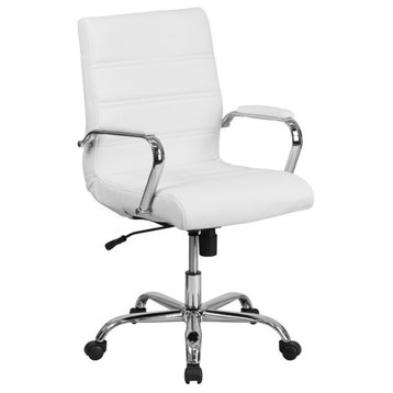 Home Square 2 Piece Swivel Soft Leather Office Chair Set in White and Chrome