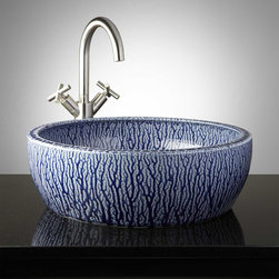 OTSEGO HAND-GLAZED POTTERY VESSEL SINK - MOTTLED BLUE - Bathroom Sinks