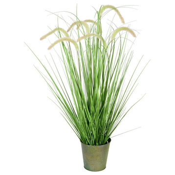 Vickerman Cattail Grass In Iron Pot, Unlit, 36"