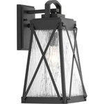 Progress Lighting - 1-Light Medium Wall-Lantern Black Finish With Clear Seeded Water Panels - One-light Medium Wall Lantern