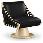 Meridian Furniture - Millwin Upholstered Swivel Accent Chair, Black, Vegan Leather, Natural Finish - Revitalize your space with the Millwin black vegan leather swivel accent chair, featuring a sleek vegan leather upholstery that marries modern elegance with eco-friendly craftsmanship in a unique art deco manner. This stylish chair offers smooth 360-degree swivel functionality on a natural wood frame and base, making it a versatile choice. Its contemporary design and plush cushioning provide both comfort and visual appeal, adding a sophisticated touch to any setting.