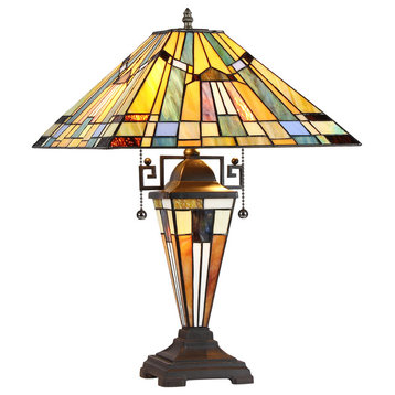 KINSEY Tiffany-style 3 Light Mission Double Lit Table Lamp 16inches Shade