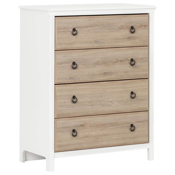 Rustic Vertical Dresser, 4 Drawers With Ring Pull Handles, Two Tone Finish