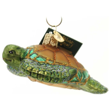 Old World Christmas Green Sea Turtle Glass Ornament Ocean Tortoise 12167
