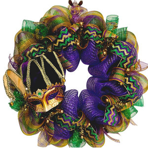 Mardi Gras Wreath Feather Venetian Mask Handmade Deco Mesh 