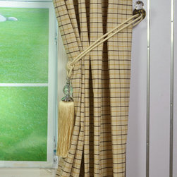 Paroo Cotton Blend Small Plaid Tab Top Curtains & Drapes Tassel Tieback - Curtains
