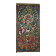 mogulinterior - Consigned Barn Door Carved Lakshmi  goddess of wealth, fortune, prosperity Panel - Wall Accents