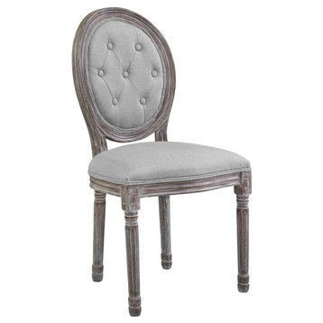 Arise Vintage French Upholstered Fabric Dining Side Chair, Light Gray