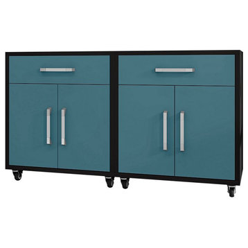Manhattan Comfort Eiffel Mobile Garage Cabinet, Blue, 2-Piece Set