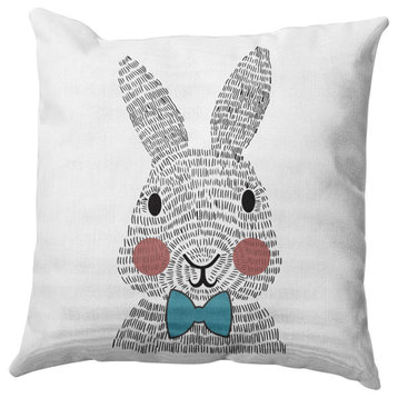 Bow-tie Bunny Easter Indoor/Outdoor Throw Pillow, Explorer Blue, 16x16"