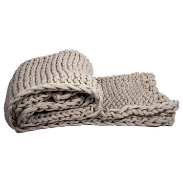 Chunky Braided Soft and Cozy Arm Knit Blanket, 40 x 78 in., Light Grey