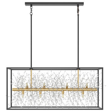 Farmhouse 12-Light Rectangle Kitchen Island Chandelier with Crystal Branch, Black