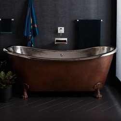 72" ISABELLA HAMMERED COPPER DOUBLE-SLIPPER CLAWFOOT TUB - NICKEL INTERIOR - Bathtubs
