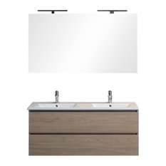 Berlin Wall-Mounted Vanity Unit With LED Mirror, 120 cm, Walnut