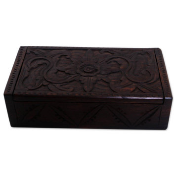 NOVICA Secret Lotus And Wood Decorative Box
