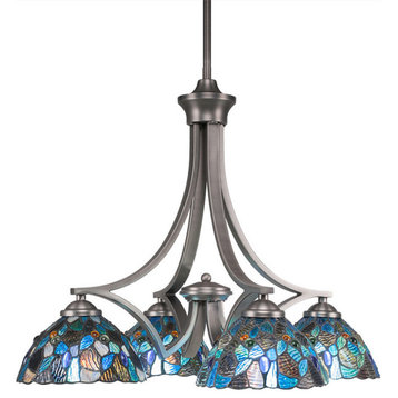 Zilo 4 Light Chandelier, Graphite Finish With 7" Blue Mosaic Tiffany Glass