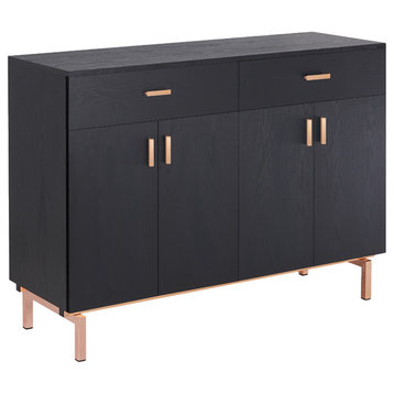Kaile Contemporary Dining Server, Black and Rose Gold