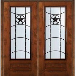 Pre-hung Double Door 80 Wood Alder Texan Texas Star 3/4 Lite - Front Doors