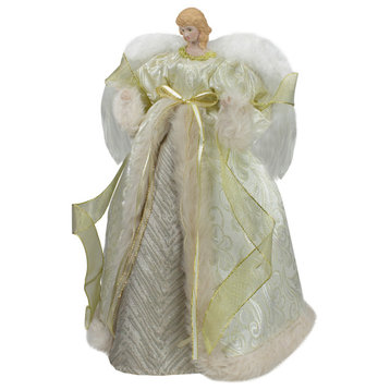 18" Lighted White and Gold Angel in a Dress Christmas Tree Topper