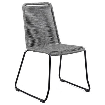 Armen Living Shasta 18.5" Fabric Patio Dining Chair in Gray/Black (Set of 2)