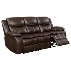 Transitional Style Double Recliner Sofa With Center Console And Transitional Style Double Recliner Sofa
