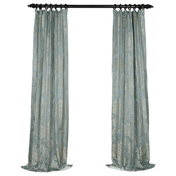 Magdelena Steel Blue & Silver Faux Silk Jacquard Curtain Single Panel, 50"x108"