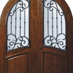 Prehung Exterior Double Door 96 Alder Catalina Round Top Wrought Iron - Front Doors