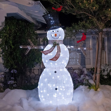 7.5 Feet Tall White Mesh Snowman with LED Lights