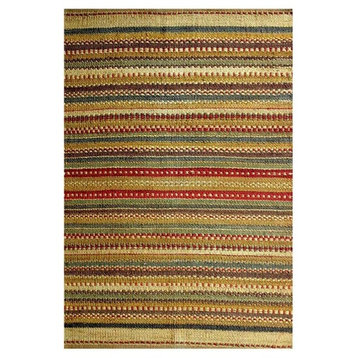 Handwoven Jute Rug, Yellow, Green, and Red, 6'x9'