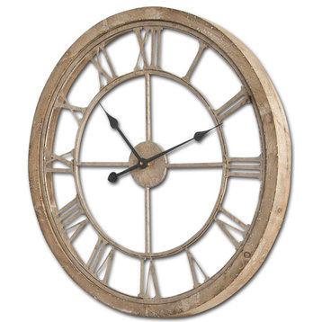 Mething Brown Wood and Gold Metal 25" Round Wall Clock