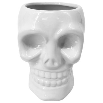 Ceramic 6" Skull Vase, White