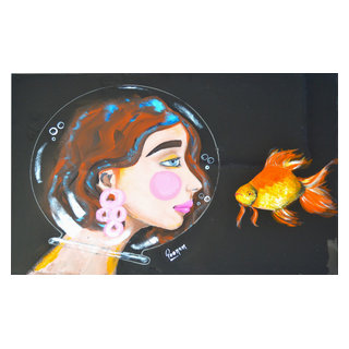 Women portrait Painting, Figurative, Koi Fish Art, Seascape Artwork ...