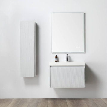 Floating Bath Vanity, Wall Mounted Vanity, White, 30" W/ Sink, Side Cabinet