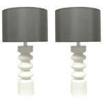 Urbanest - Set of 2 Lamont Table Lamps, Glossy White - This set of matching table lamps includes 2 lamp bases in glossy white and 2 12" gray silk Uno-fitter lampshades.