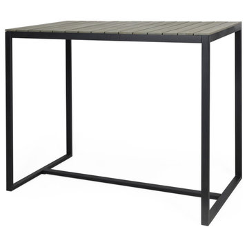 Ernesto Outdoor Industrial Acacia Wood Bar Table, Gray Finish/Black