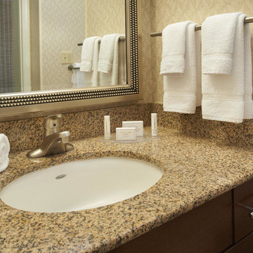 Cherry Finish Wood Vanity with Crysanthemum Yellow Granite Counter tops