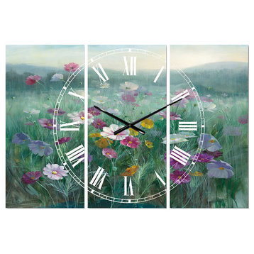 Flower Field Farmhouse 3 Panels Metal Clock