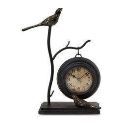 11.75 in. H x 9 in. W Bird and Branch with Round Hanging Clock - Desk And Mantel Clocks